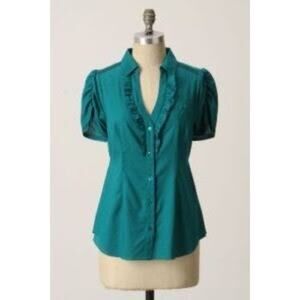 Anthropologie Edme & Esyllte Button Top Teal 0 XS